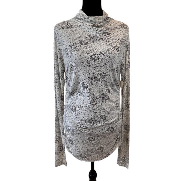 NEW REBECCA TAYLOR White Forget Me Not Fleur Ruched Turtleneck T-Shirt Size XL - Picture 3 of 7